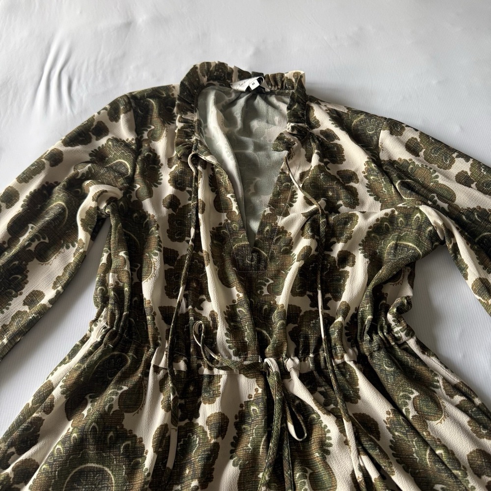 Cara Cara Tanglewood Dress Green Paisley Ruffled Neckline Drawstring Waist M - Picture 8 of 8